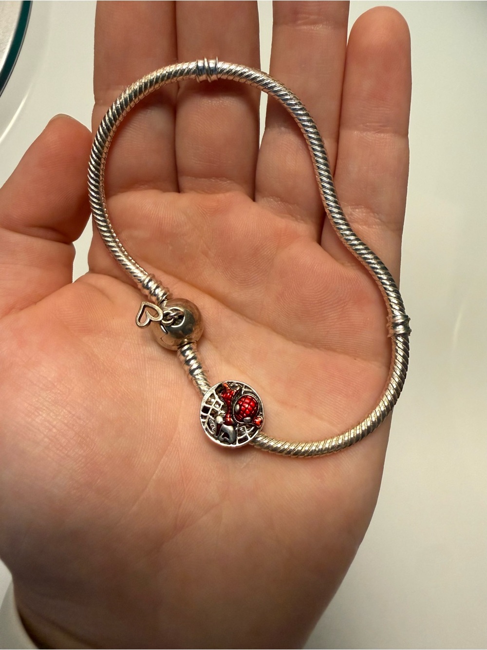 Pandora Silver Bracelet with Red Enamel Spider Charm